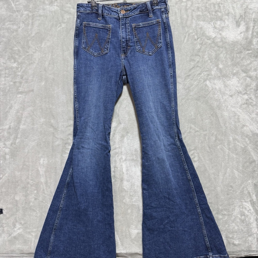 Wrangler Retro Flare Jeans Womens 27x34 Blue Denim Cotton Dark Wash High Rise